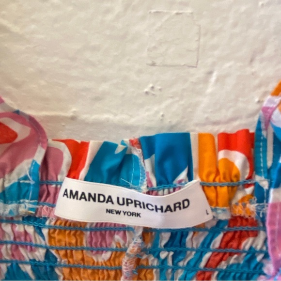 Amanda Uprichard || Adelene Smocked Midi Dress in Miami Print Large - Picture 5 of 9